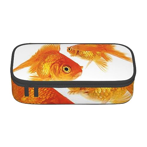 FAIRAH Rindsleder gedruckt tragbare große Kapazität Fach Schreibwaren Stift Tasche, geeignet für Schule oder Büro Schreibwaren, Süßer Goldfisch, Einheitsgröße, Make-up-Tasche von FAIRAH