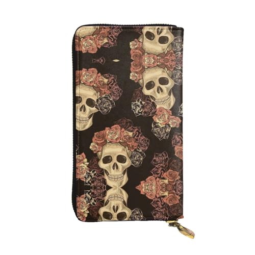 FAIRAH Rose Skull Printed Leather Wallet, Zippered Credit Card Holder Unisex Version von FAIRAH