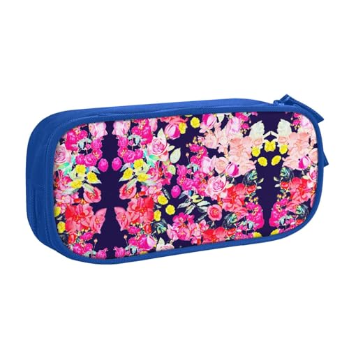 FAIRAH Roses Garden Printed Große Kapazität Doppelschicht Reißverschluss Stifttasche, Schreibwaren Aufbewahrungstasche, blau, Einheitsgröße, Schulrucksack von FAIRAH