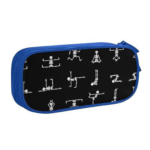 FAIRAH Schädel Yoga gedruckt große Kapazität Doppelschicht Reißverschluss Stifttasche Schreibwaren Aufbewahrungstasche, blau, Einheitsgröße, Schulrucksack von FAIRAH