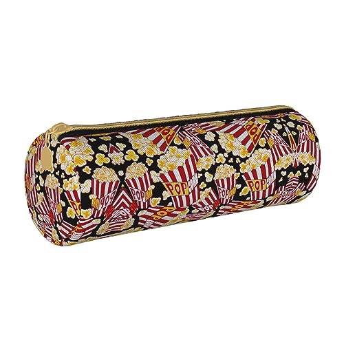 FAIRAH Schmetterling und Sonnenblume bedruckte Leder Zylinder Bleistift Aufbewahrungstasche, geeignet für den täglichen Gebrauch, Popcorn-Druck, Einheitsgröße, Münzbeutel von FAIRAH