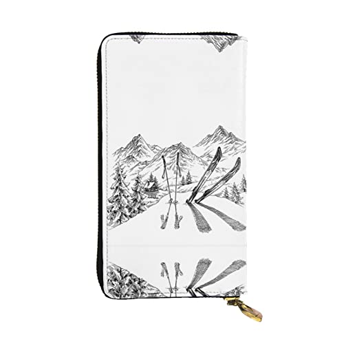 FAIRAH Skiing Theme Printed Leather Wallet, Zippered Credit Card Holder Unisex Version von FAIRAH