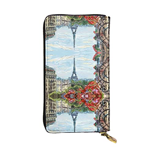 FAIRAH Street In Paris Town Printed Leather Wallet, Zippered Credit Card Holder Unisex Version von FAIRAH