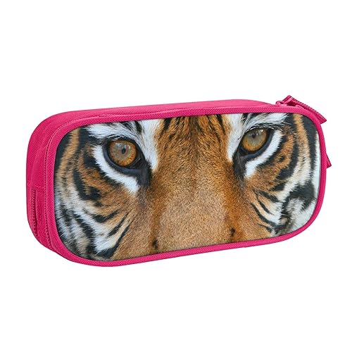 FAIRAH Tiger Head Printed Large Capacity Double-Layer Zippered Pen Bag, Stationery Storage Bag, rose, Einheitsgröße, Schulrucksack von FAIRAH