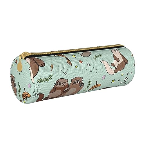 FAIRAH Twister Bleistift-Aufbewahrungstasche aus Leder, gepunktet, für den täglichen Gebrauch geeignet, Cartoon-Otter., Einheitsgröße, Münzbeutel von FAIRAH