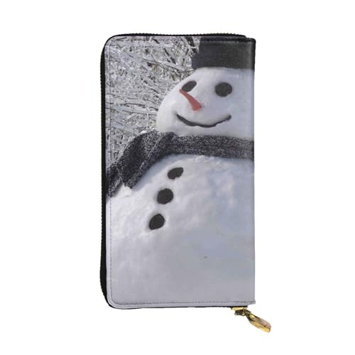 FAIRAH White Tree and Snowmen Printed Leather Wallet, Zippered Credit Card Holder Unisex Version von FAIRAH