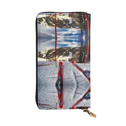 FAIRAH Winter Skiing Printed Leather Wallet, Zippered Credit Card Holder Unisex Version von FAIRAH