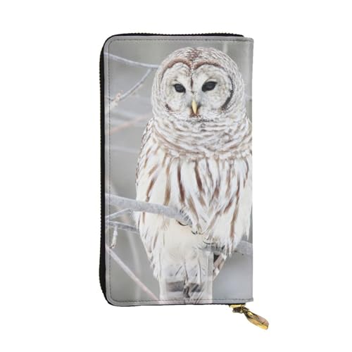 FAIRAH Winter White Owl Printed Leather Wallet, Zippered Credit Card Holder Unisex Version von FAIRAH