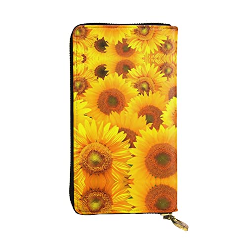 FAIRAH Yellow Sunflower Printed Leather Wallet, Zippered Credit Card Holder Unisex Version von FAIRAH