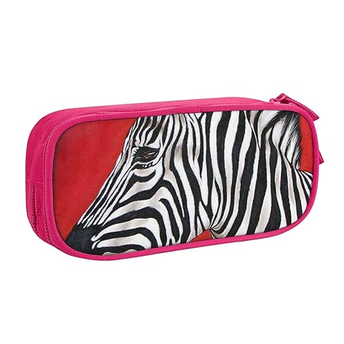 FAIRAH Zebra-rote bedruckte große Kapazität Doppelschicht Reißverschluss Stifttasche, Schreibwaren Aufbewahrungstasche, rose, Einheitsgröße, Schulrucksack von FAIRAH