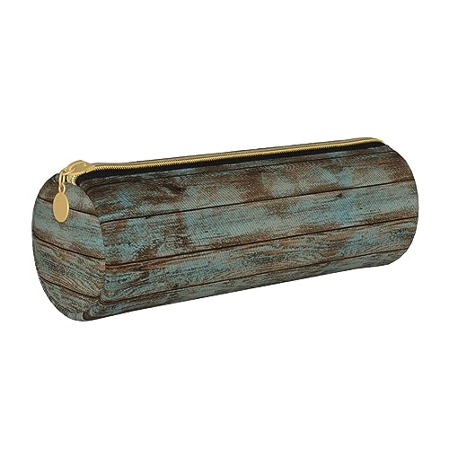 FAIRAH Zylindrische Bleistift-Aufbewahrungstasche, Motiv: Killerwale aus Leder, für den täglichen Gebrauch geeignet, Rustikales altes Scheunenholz, Einheitsgröße, Münzbeutel von FAIRAH
