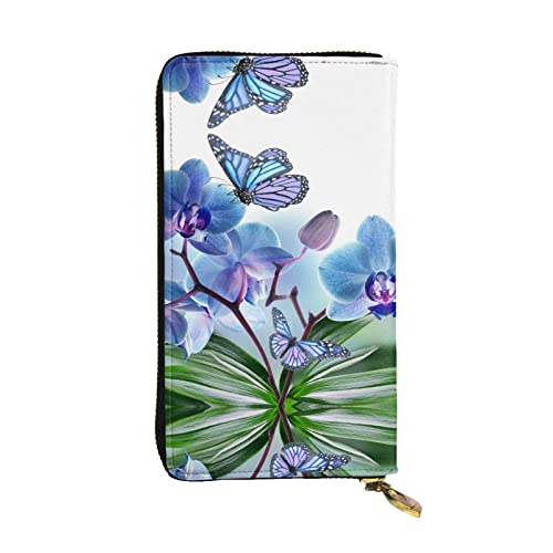 Flower Butterfly Printed Leather Wallet, Zippered Credit Card Holder Unisex Version von FAIRAH