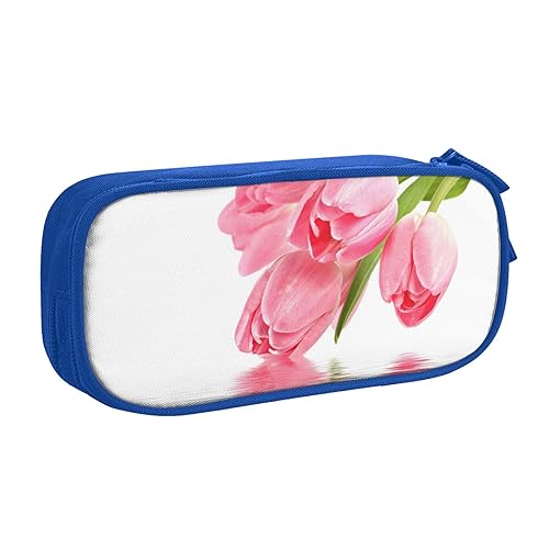 Pretty Pink Floral Printed Large Capacity Double-Layer Zippered Pen Bag, Stationery Storage Bag, blau, Einheitsgröße, Schulrucksack von FAIRAH