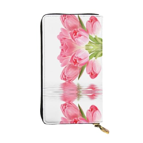 Pretty Pink Floral Printed Leather Wallet, Zippered Credit Card Holder Unisex Version von FAIRAH