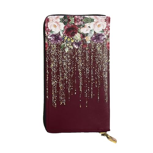 Red Rose Floral Printed Leather Wallet, Zippered Credit Card Holder Unisex Version von FAIRAH