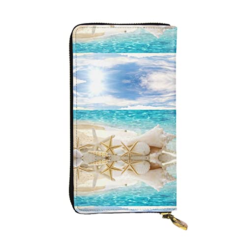 Schwarz Weiß Blume gedruckt Leder Brieftasche, Reißverschluss Kreditkartenetui Unisex Version, Ocean Beach, Einheitsgröße von FAIRAH