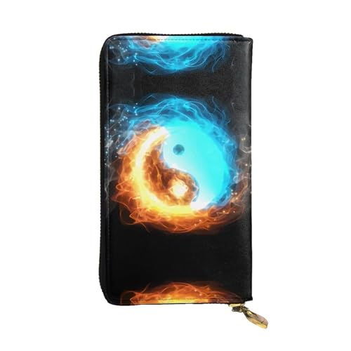 Yin Yang Fire and Ice Printed Leather Wallet, Zippered Credit Card Holder Unisex Version von FAIRAH