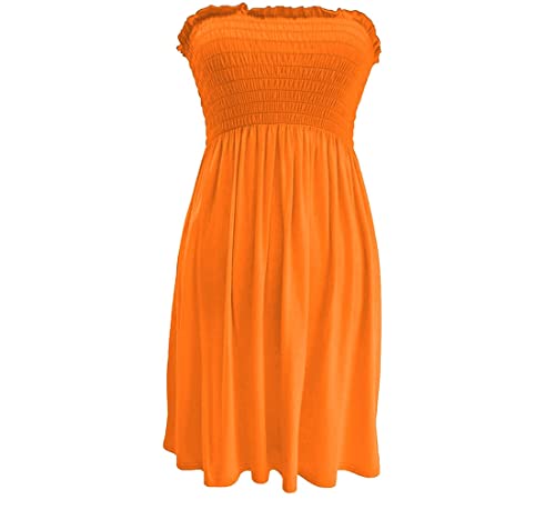 Damen Trägerloses einfarbiges Boobtube Sheering Top Damen Strand Cover Up Strand Sommerkleid Bandeau Minikleid Sommer Weste, Neon-Ornage, 46-48 von FAIRY BOUTIQUE