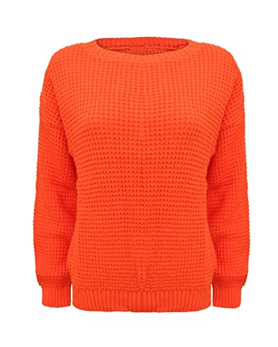 FAIRY BOUTIQUE Damen Langarm Strickpullover Fischnetz Baggy Pullover Damen Oversize Rundhals Loose Sweater Top, Orange, 34-36 von FAIRY BOUTIQUE