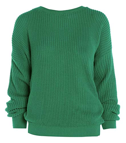 FAIRY BOUTIQUE Damen Langarm Strickpullover Fischnetz Baggy Pullover Damen Oversize Rundhals Loose Sweater Top, jadegrün, 42-44 von FAIRY BOUTIQUE