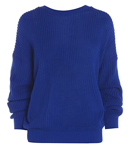 FAIRY BOUTIQUE Damen Langarm Strickpullover Fischnetz Baggy Pullover Damen Oversize Rundhals Loose Sweater Top, königsblau, 42-44 von FAIRY BOUTIQUE