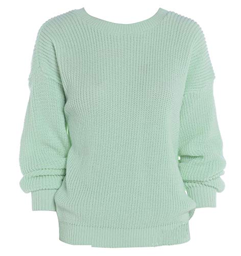 FAIRY BOUTIQUE Damen Langarm Strickpullover Fischnetz Baggy Pullover Damen Oversize Rundhals Loose Sweater Top, mint, 34-36 von FAIRY BOUTIQUE