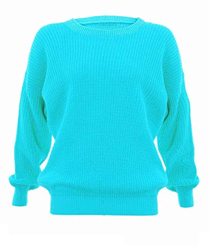 FAIRY BOUTIQUE Damen Langarm Strickpullover Fischnetz Baggy Pullover Damen Oversize Rundhals Loose Sweater Top, türkis, 38-40 von FAIRY BOUTIQUE