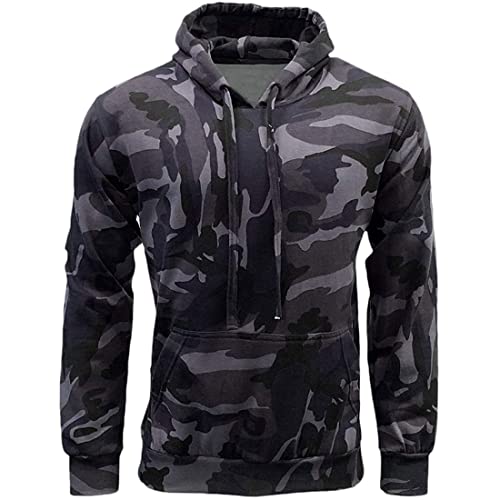 Herren Camouflage Langarm Pullover Kapuzenpullover Erwachsene Gefütterte Kapuze Beutel Taschen Gerippte Bündchen und Saum Sport Innen Fleece Hoodie, Mitternachts-Camouflage, XXXXL von FAIRY BOUTIQUE