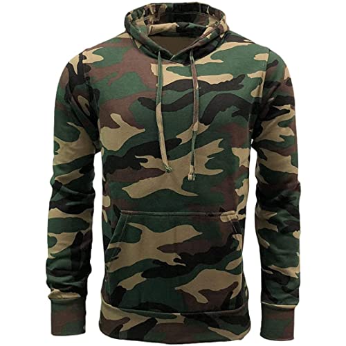 Herren Camouflage Langarm Pullover Kapuzenpullover Erwachsene Gefütterte Kapuze Beutel Taschen Gerippte Bündchen und Saum Sport Innen Fleece Hoodie, Woodland Camouflage, XXXXL von FAIRY BOUTIQUE