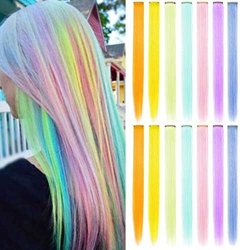 ZHAOWWEI Haarspange mit Regenbogen gefärbt 20 Zoll Multi Farbe Hitzebeständiges High Helligkeit Haar Slices Mode Synthetische Haar Frauen 14 Stücke (Mehrfarbige) von ZHAOWWEI