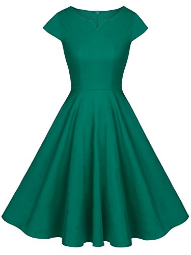 FAIRY COUPLE 1950S Retro Rockabilly Tupfen Kappen Hülsen Abschlussball Kleid DRT019(2XL,Grün) von FAIRY COUPLE