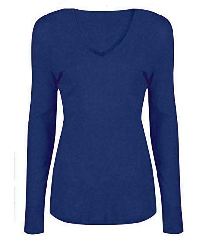 Damen Basic V Ausschnitt Langarm T Shirts Casual Tops Bluse Damen Stretch Loose Shirt Gr. 42-44, navy von FAIRY TRENDZ LTD