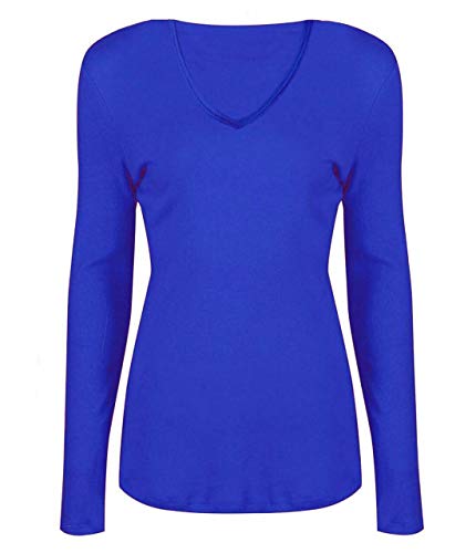 Damen Basic V-Ausschnitt Langarm T-Shirts Casual Tops Bluse Damen Stretchy Loose Shirt, königsblau, 42-44 von FAIRY TRENDZ LTD
