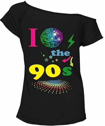 T-Shirt à Manches Courtes Pour Femme Motif I Love 90s, I Love 90s Globe Noir, 52-54 von FAIRY TRENDZ LTD