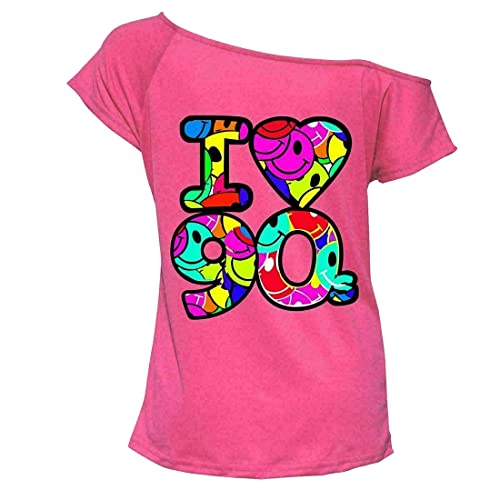 Damen-T-Shirt, Motiv: "I Love 90er", kurze Ärmel, Retro-Stil, Popstar-T-Shirt, Größe 36-54, rose, 46-48 von FAIRY TRENDZ LTD