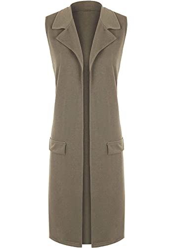 FAIRY TRENDZ LTD Damen Ärmellose offene lange Weste Damen Faux Pocket Top Cardigan Jacke Übergröße 40-54, mokka, 44 von FAIRY TRENDZ LTD
