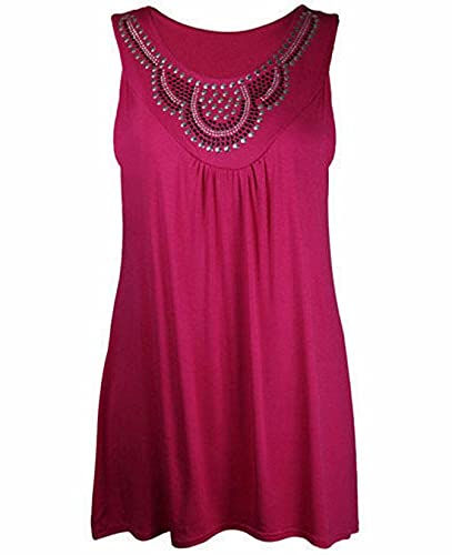 FAIRY TRENDZ LTD Damen Ärmelloses langes Top mit Nieten, Übergröße, Stretch, U-Ausschnitt, Größen 14–28 Gr. 52-54, fuchsia von FAIRY TRENDZ LTD