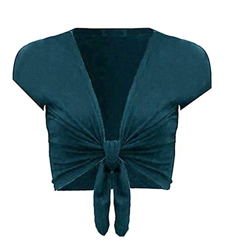 FAIRY TRENDZ LTD Damen Casual Tie Up Crop Top Damen Kurzarm Stretch Offen Top Damen Casual Open Front Bolero Shrug Gr. 38-40, blaugrün von FAIRY TRENDZ LTD