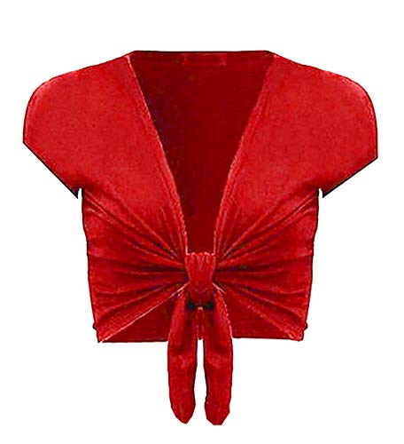 FAIRY TRENDZ LTD Damen Casual Tie Up Crop Top Damen Kurzarm Stretch Offen Top Damen Casual Open Front Bolero Shrug Gr. 46-48, rot von FAIRY TRENDZ LTD
