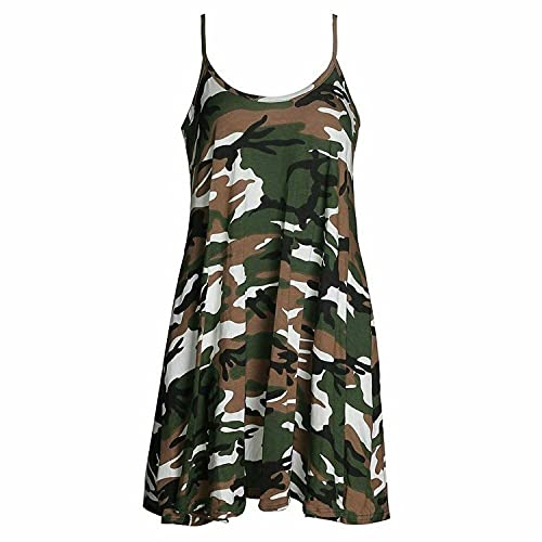 FAIRY TRENDZ LTD Damen-Kleid, Übergröße, Bedruckt, ärmellos, Cami, Swing-Kleid, Größe 34-54 Gr. 38-40, Camouflage grün von FAIRY TRENDZ LTD