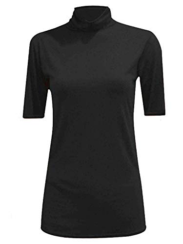 FAIRY TRENDZ LTD Damen Kurzarm Rollkragenpullover Damen Polo Neck Kurzarm Stretch Bodycon Casual Top Gr. 38-40, Schwarz von FAIRY TRENDZ LTD