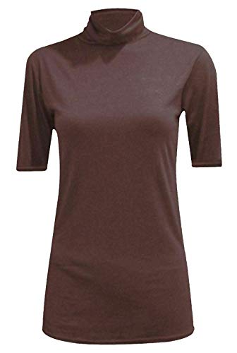 FAIRY TRENDZ LTD Damen Kurzarm Rollkragenpullover Damen Polo Neck Kurzarm Stretch Bodycon Casual Top Gr. 42-44, braun von FAIRY TRENDZ LTD