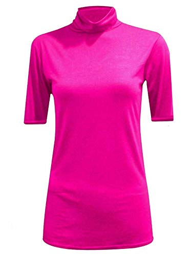 FAIRY TRENDZ LTD Damen Kurzarm Rollkragenpullover Damen Polo Neck Kurzarm Stretch Bodycon Casual Top Gr. 42-44, fuchsia von FAIRY TRENDZ LTD