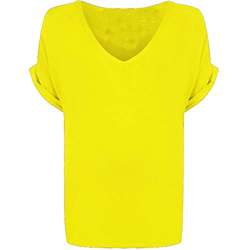 FAIRY TRENDZ LTD Damen-Oberteil, Übergröße, V-Ausschnitt, Baggy, Übergröße, Fledermausärmel, lässiges T-Shirt, Größen 36-54 Gr. 38-40, gelb von FAIRY TRENDZ LTD