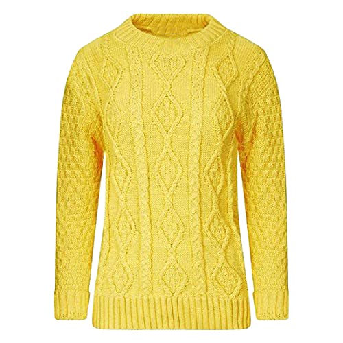 FAIRY TRENDZ LTD Damen Strickpullover mit Zopfmuster und langen Ärmeln, Gr. 34-46, gelb, 34-36 von FAIRY TRENDZ LTD