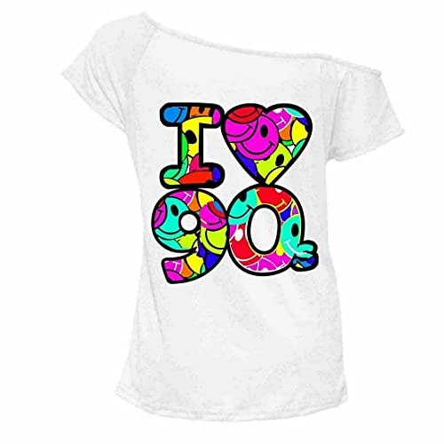 T-Shirt à Manches Courtes Pour Femme Motif I Love 90s, Blanc, 40-42 von FAIRY TRENDZ LTD