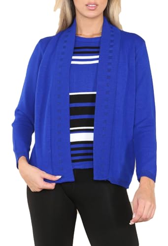 FAIRY TRENDZ Damen Strickpullover Twinset, gestreift, lange Ärmel, vorne offen, 2-in-1-Set, königsblau, 34-36 von FAIRY TRENDZ