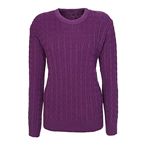 FAIRY TRENDZ Damen-Strickpullover mit Zopfmuster, mittellang, Rundhalsausschnitt, lange Ärmel, pflaume, 38-40 von FAIRY TRENDZ