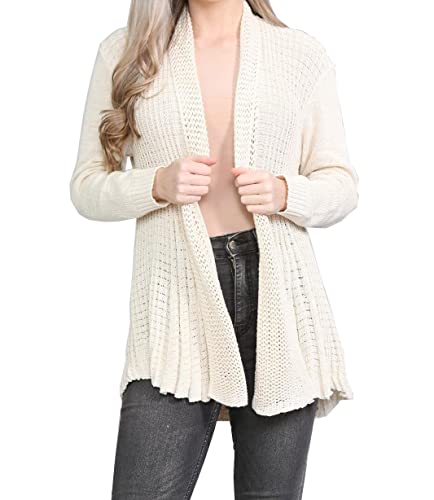 FAIRY TRENDZ Frauen Open Front Wasserfall Cardigan Damen Leichte Langarm Boyfriend Strick Sweater Top Sommer Cardigan, cremefarben, 42 von FAIRY TRENDZ