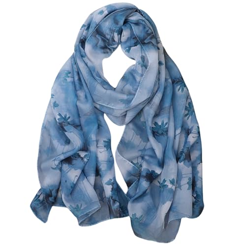 FAIRYGATE Blaues Tuch Schal Damen Blumen - Leicht Schals Dünner Tücher Stola Frühling Chiffonschals 012 von FAIRYGATE